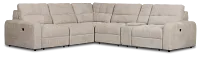 Hendrix Light Taupe Fabric Medium Tri Power 2 Arm Extension Chaise Sectional