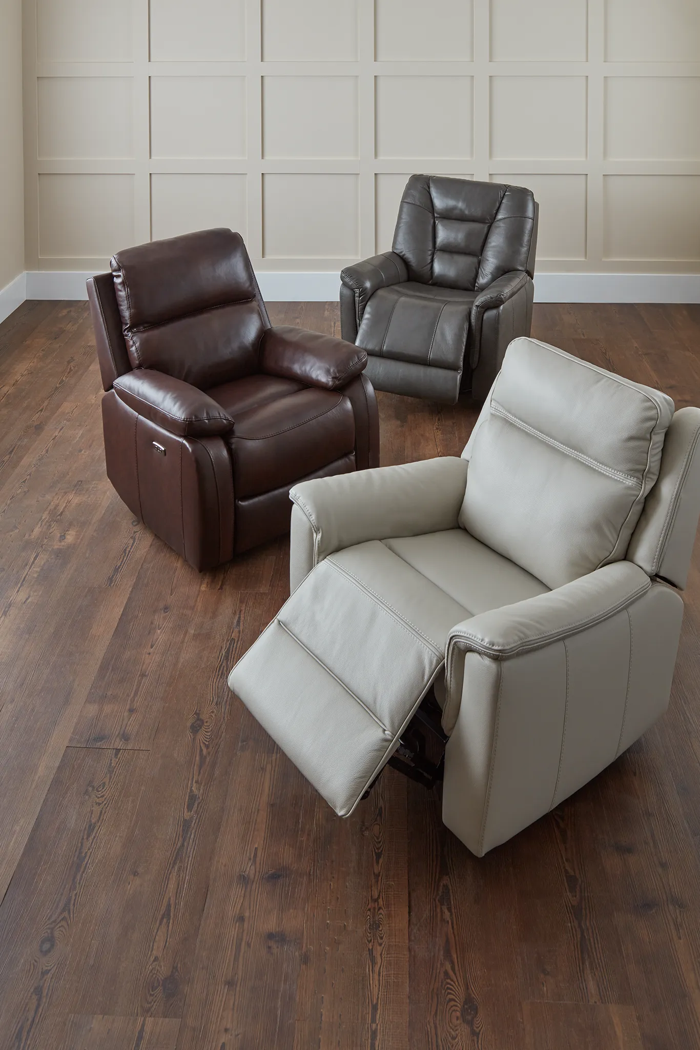 Aiden Light Gray Leather Power Glider Recliner With Power Headrest