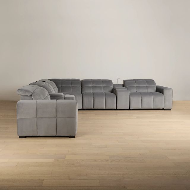 Gemma Light Gray Velvet Large Dual Power Left Chaise Sectional