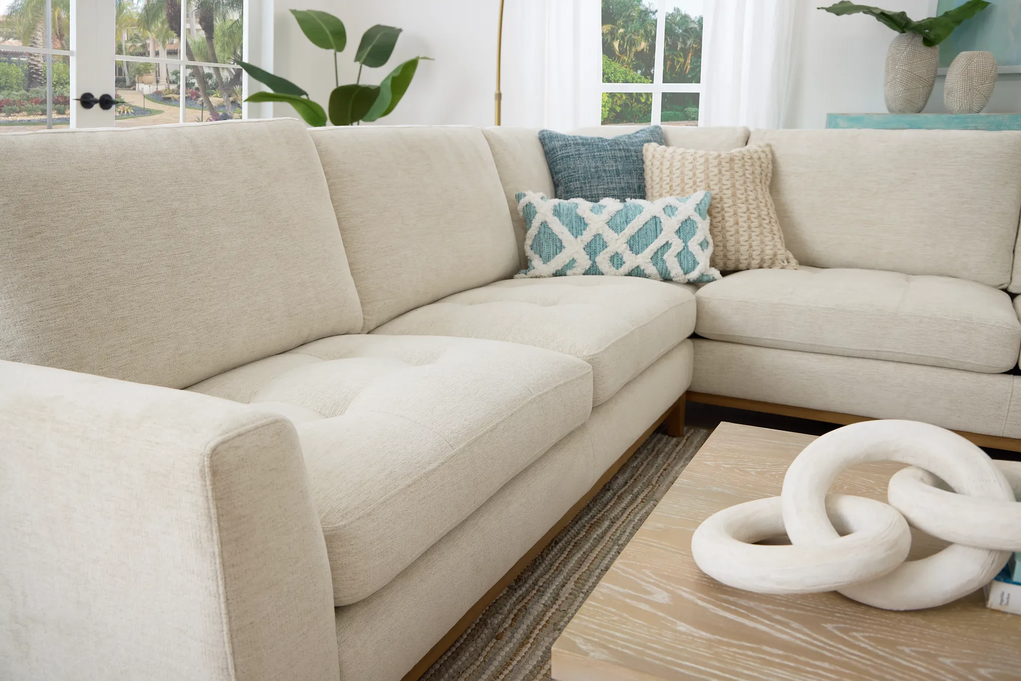 Maisie Light Beige Fabric Medium Right Chaise Sectional