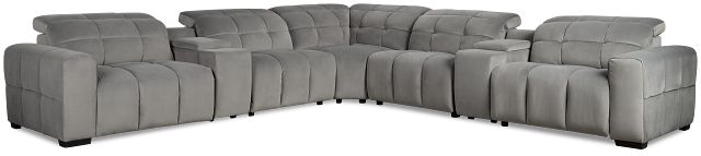 Gemma Light Gray Velvet Large Dual Power Left Chaise Sectional