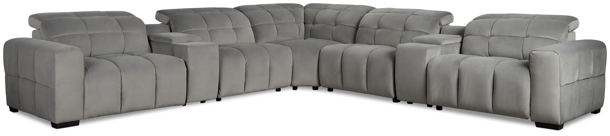 Gemma Light Gray Velvet Large Dual Power Left Chaise Sectional