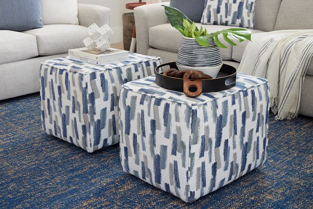 Staccato Navy Fabric Accent Pouf