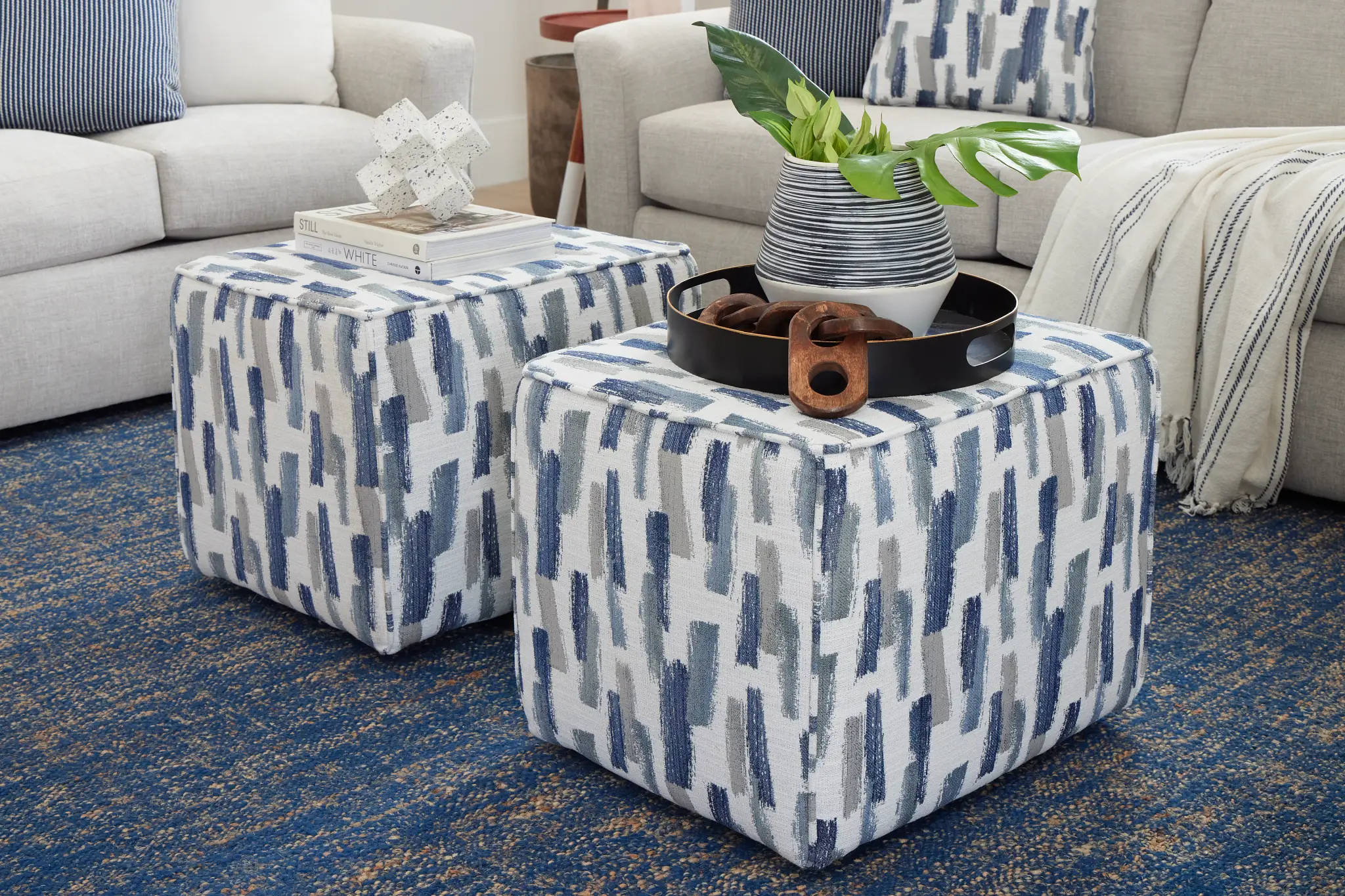 Staccato Navy Fabric Accent Pouf Staccato Navy Fabric Accent Pouf