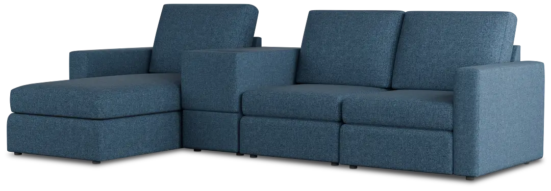 Citymod Blue Fabric Small Left Chaise Sectional With Media Console Citymod Blue Fabric Small Left Chaise Sectional With Media Console
