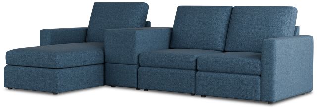 Citymod Blue Fabric Small Left Chaise Sectional With Media Console