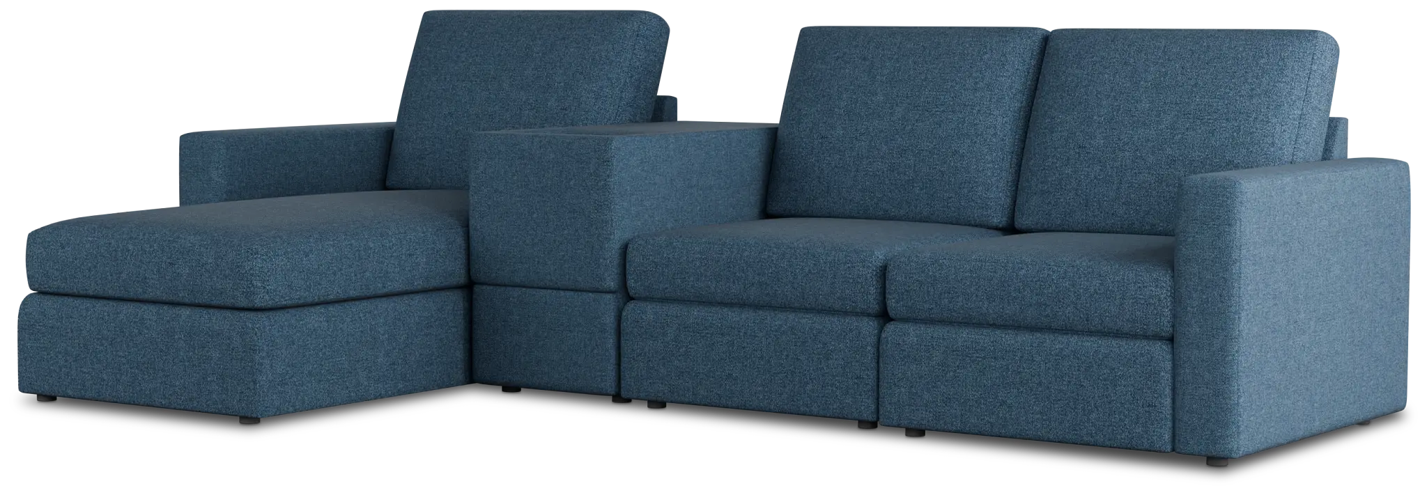 Citymod Blue Fabric Small Left Chaise Sectional With Media Console Citymod Blue Fabric Small Left Chaise Sectional With Media Console