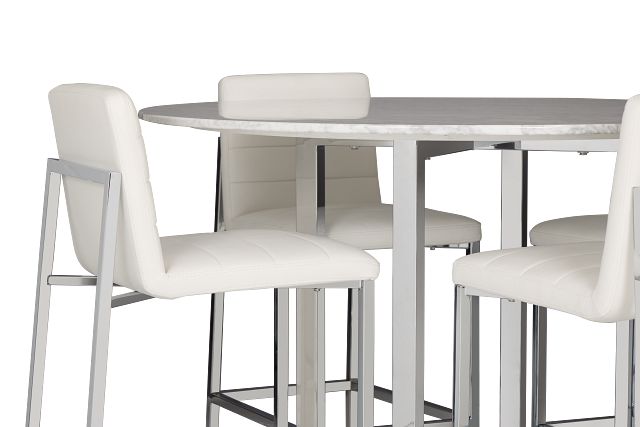 Amalfi White Marble High Table & 4 Upholstered Barstools