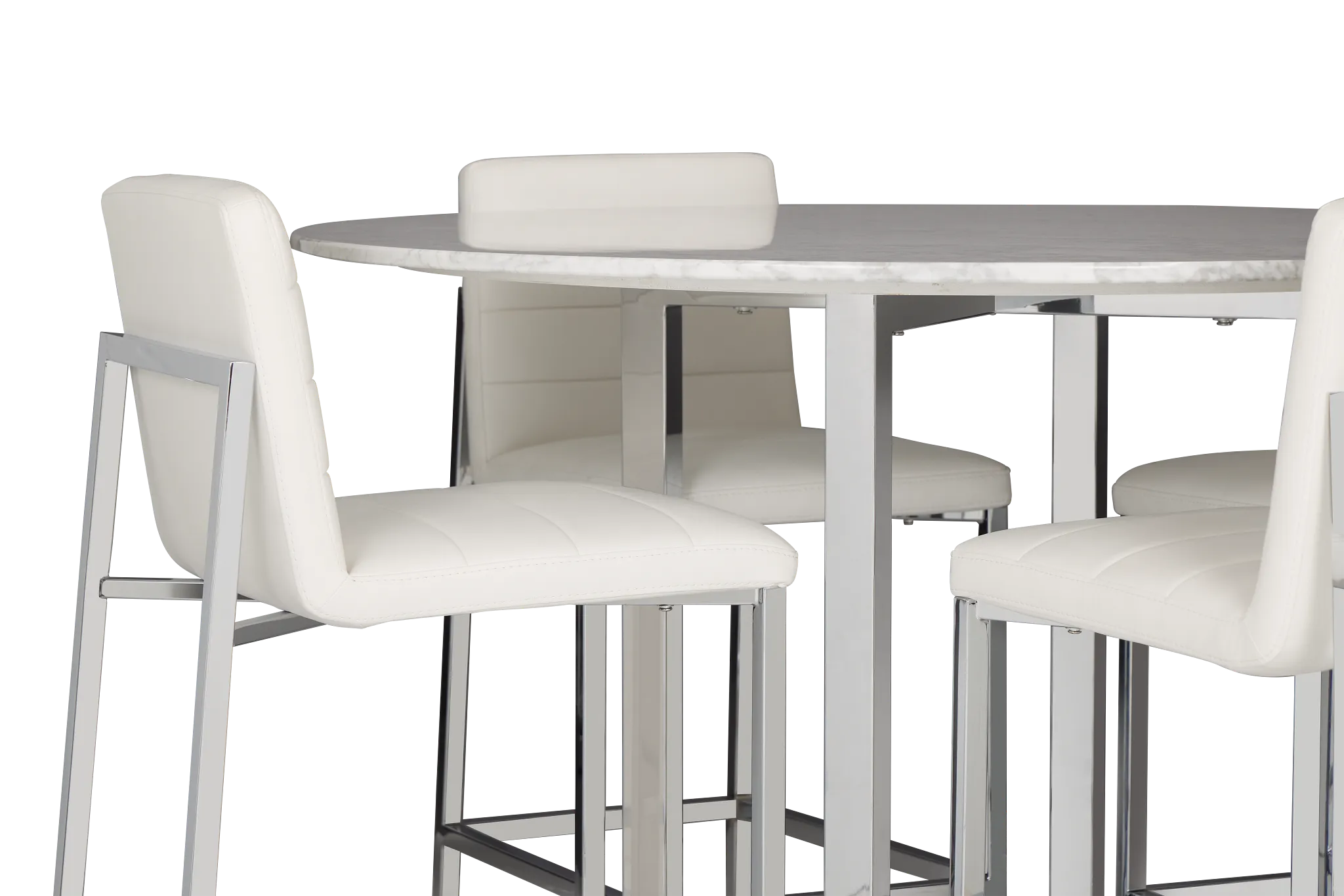 Amalfi White Marble High Table & 4 Upholstered Barstools
