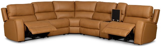 Summit Light Brown Lthr/vinyl Medium Dual Power 2-arm Reclining Sectional
