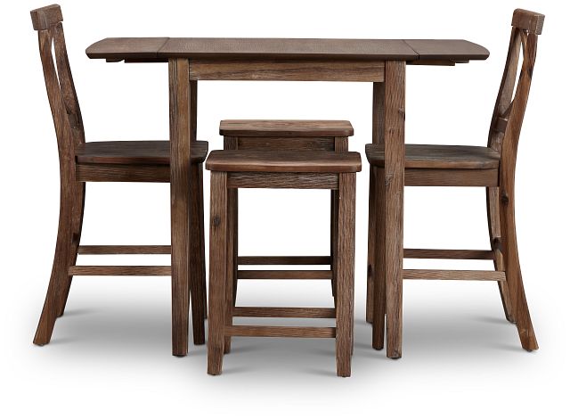 Woodstock Light Tone Drop Leaf High Table With 2 Barstools & 2 Backless Barstools