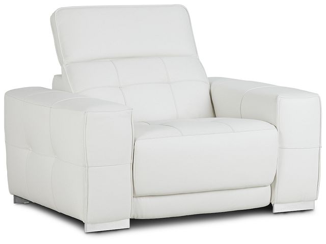 Reva White Leather Power Recliner With Power Headrest