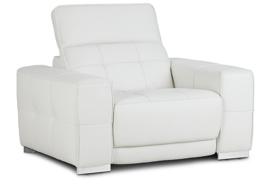 Reva White Leather Power Recliner With Power Headrest
