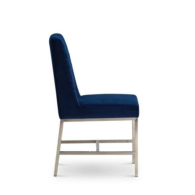 Caspia Dark Blue Velvet Upholstered Side Chair (2)