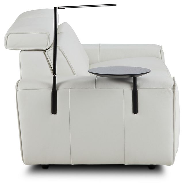 Carmelo White Leather Power Reclining Sofa With Left Table