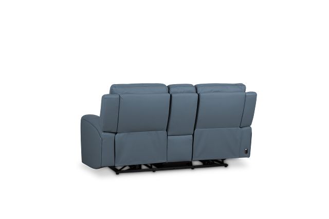 Summit Blue Lthr/vinyl Power Reclining Console Loveseat W/ Power Headrest