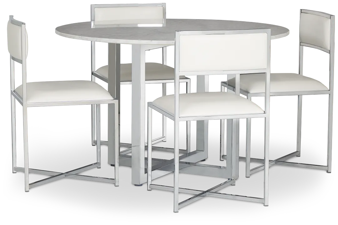 Amalfi White Marble Round Table & 4 Metal Chairs