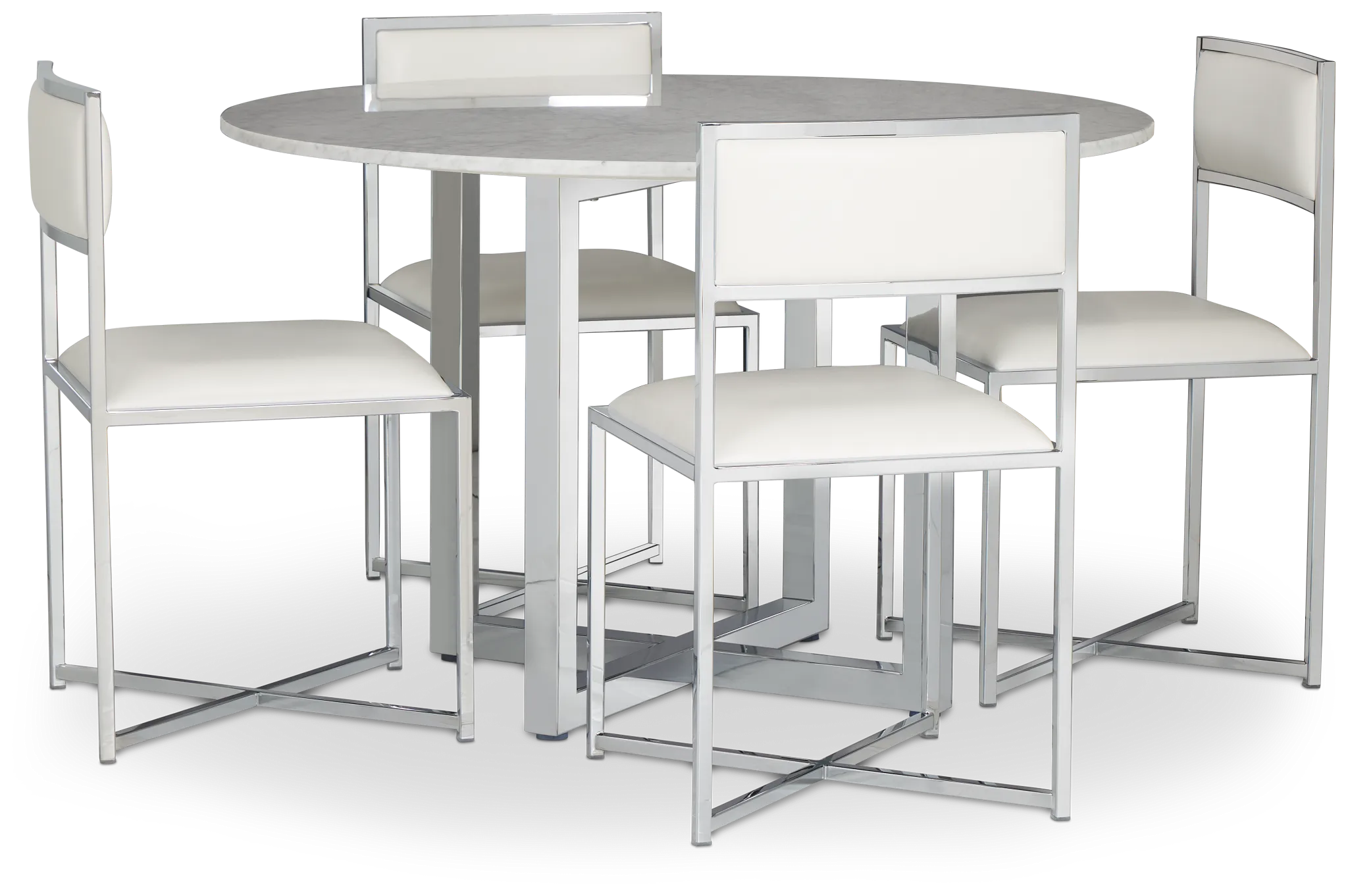 Amalfi White Marble Round Table & 4 Metal Chairs