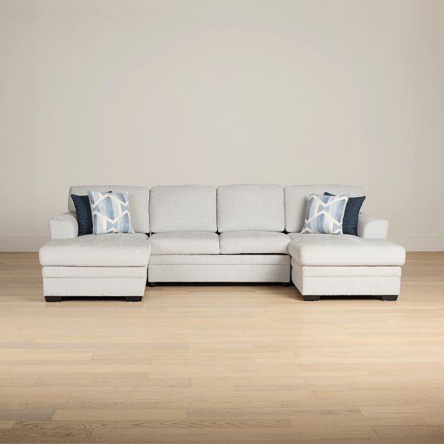 Everly Gray Fabric Double Chaise Sleeper Storage Sectional