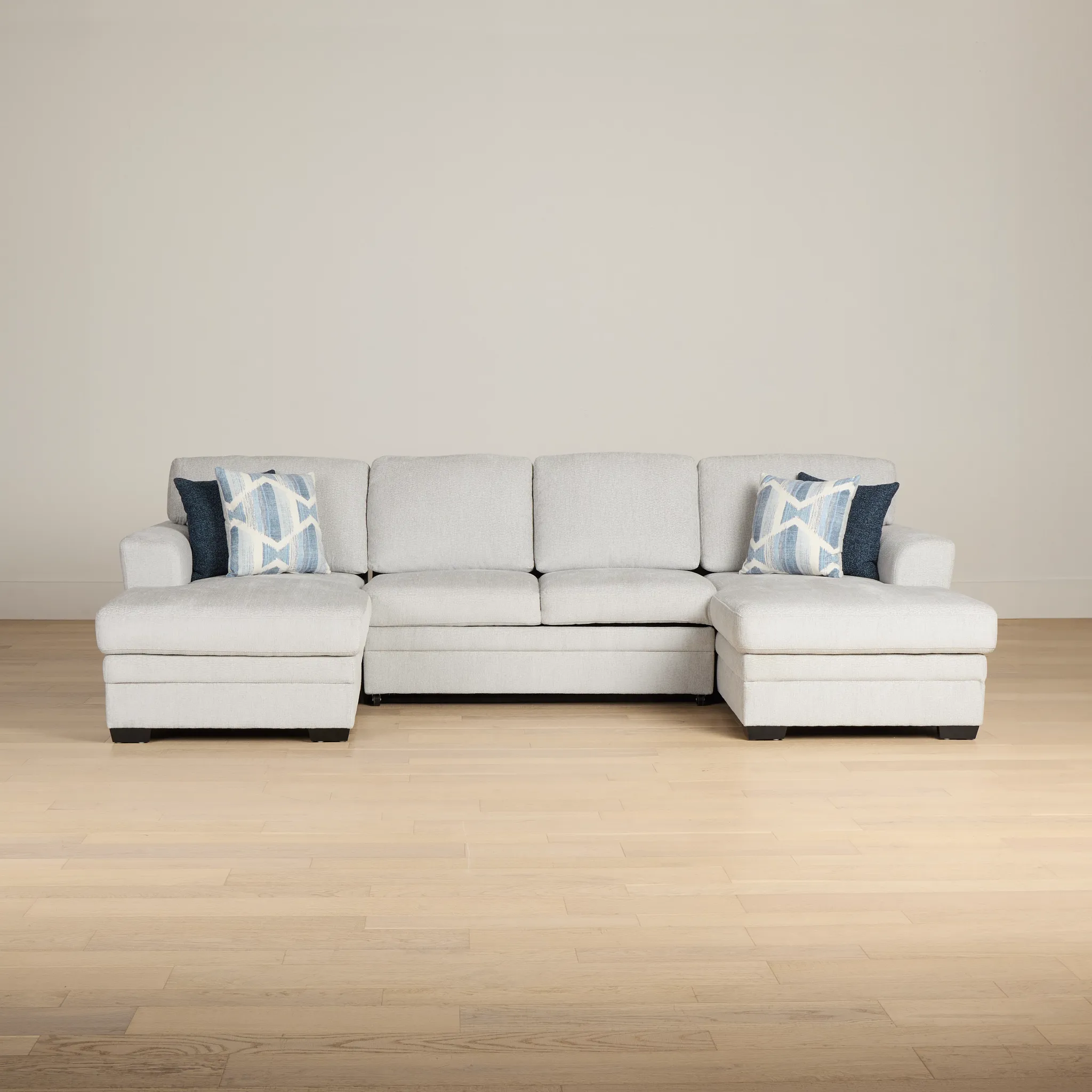 Everly Gray Fabric Double Chaise Sleeper Storage Sectional