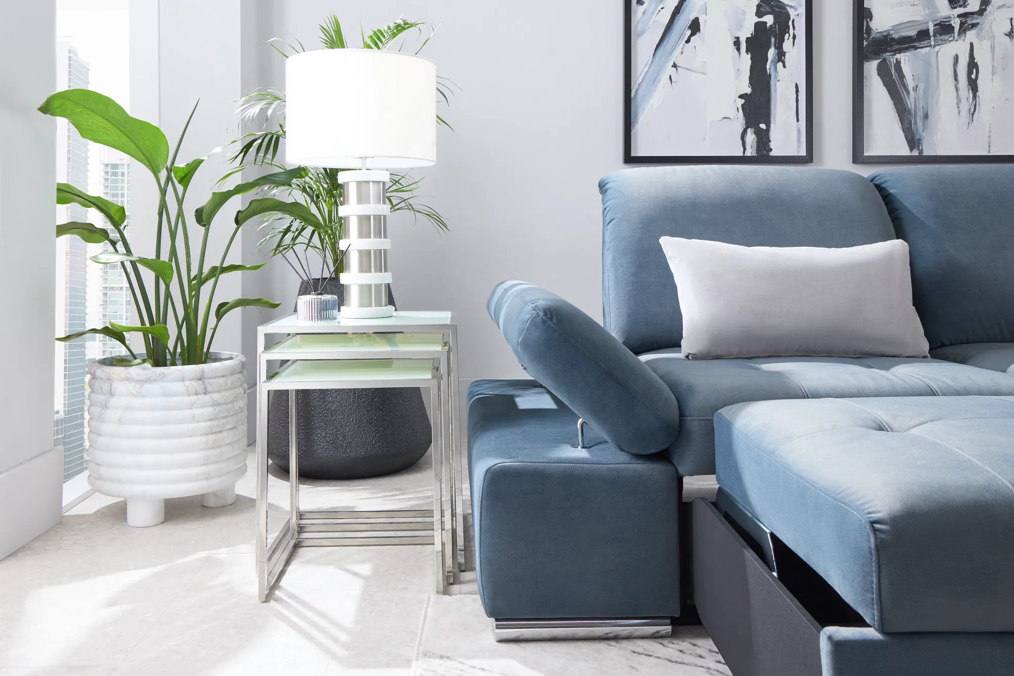 Eve White Glass Nesting End Table