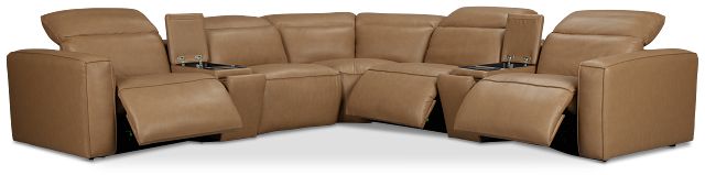Ryland Brown Lthr/vinyl Large Triple Power Reclining Two-arm Sectional
