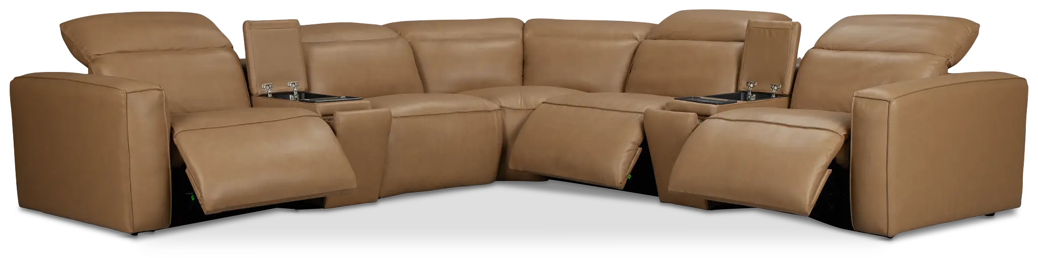 Ryland Brown Lthr/vinyl Large Triple Power Reclining Two-arm Sectional Ryland Brown Lthr/vinyl Large Triple Power Reclining Two-arm Sectional