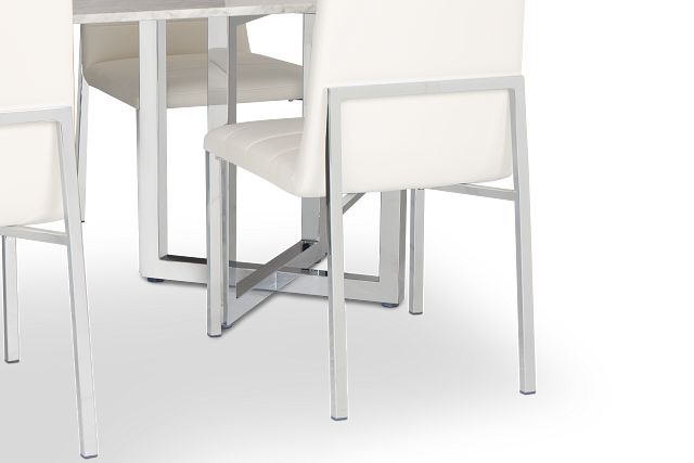 Amalfi White Marble Rectangular Table & 4 Upholstered Chairs