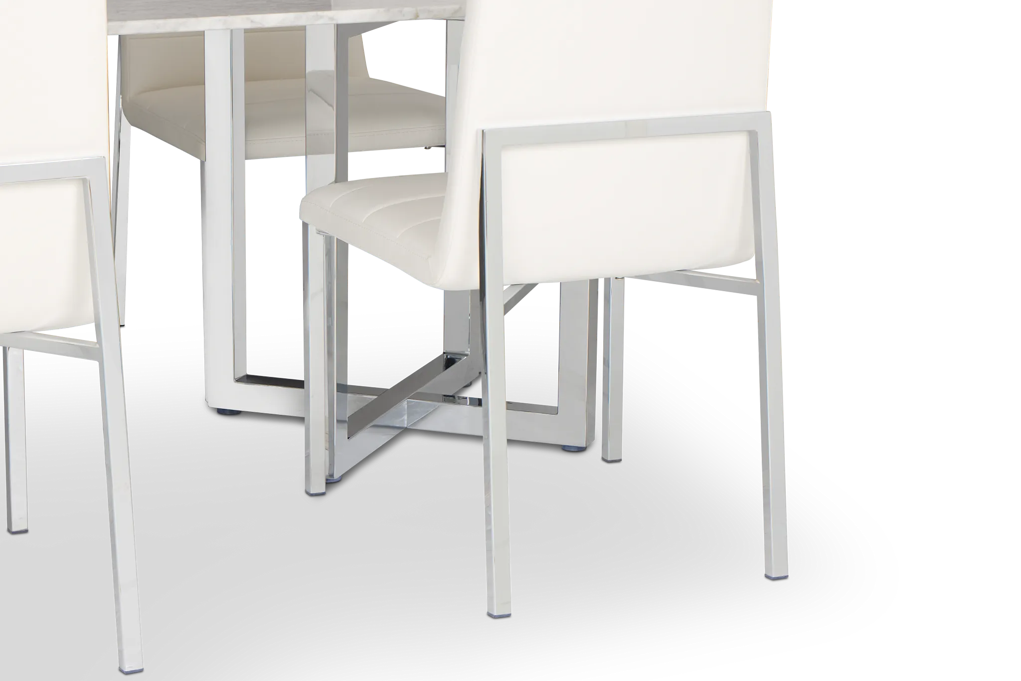Amalfi White Marble Rectangular Table & 4 Upholstered Chairs