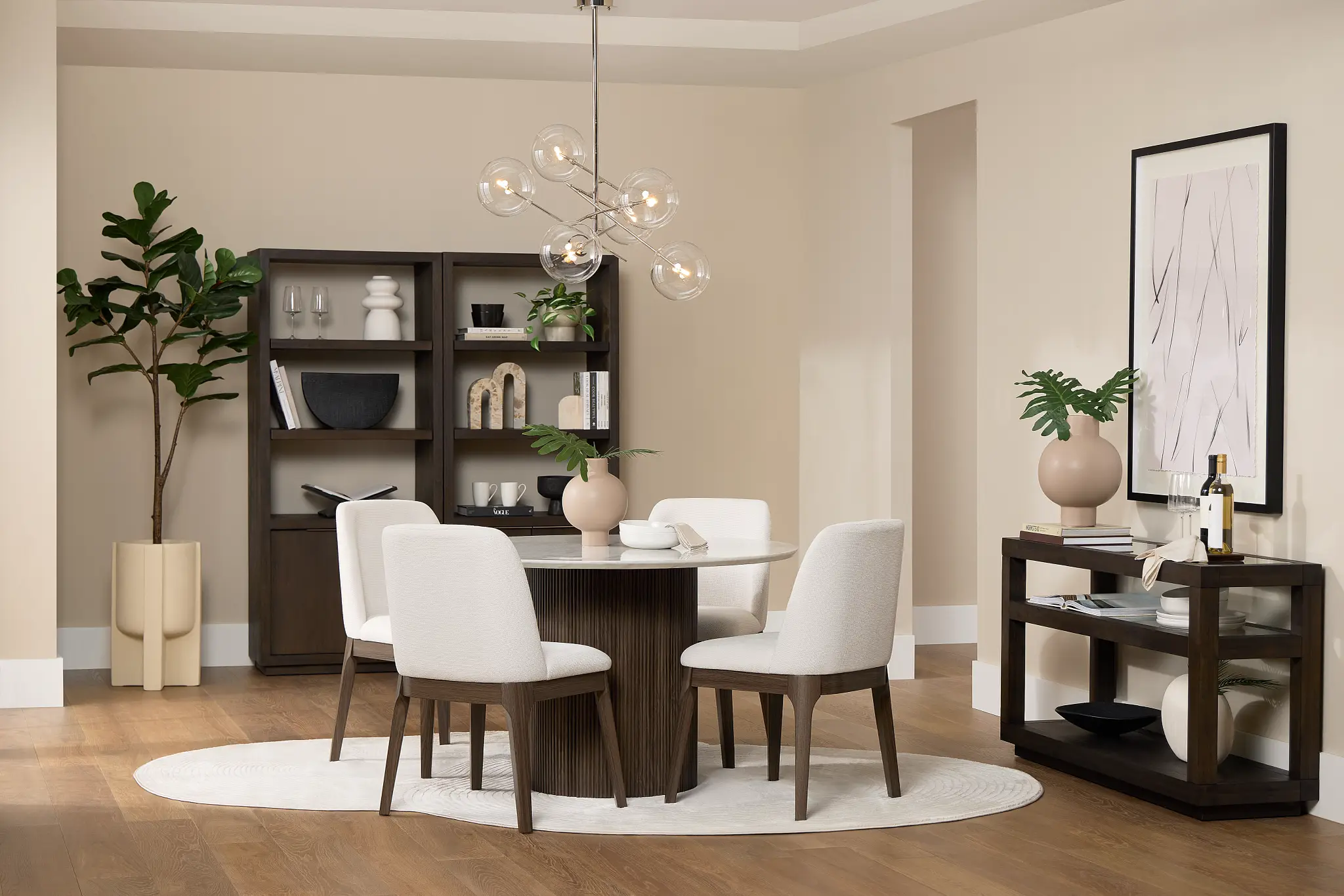 Camden Dark Tone Round Table & 4 Upholstered Chairs Camden Dark Tone Round Table & 4 Upholstered Chairs