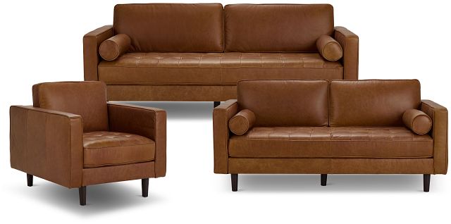 Ezra Brown Leather Living Room