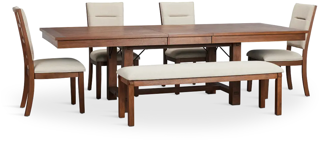 Park City Dark Tone Rect Table With 4 Upholstered Side Chairs & Bench Park City Dark Tone Rect Table With 4 Upholstered Side Chairs & Bench