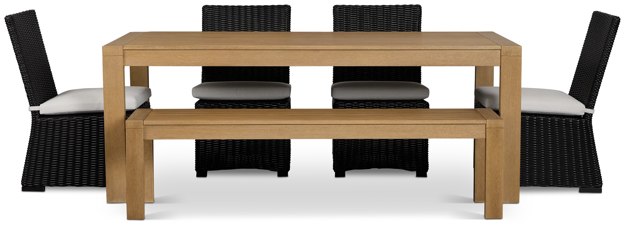 Montecito Mid Tone Table, 4 Chairs & Bench With Light Beige Cushions