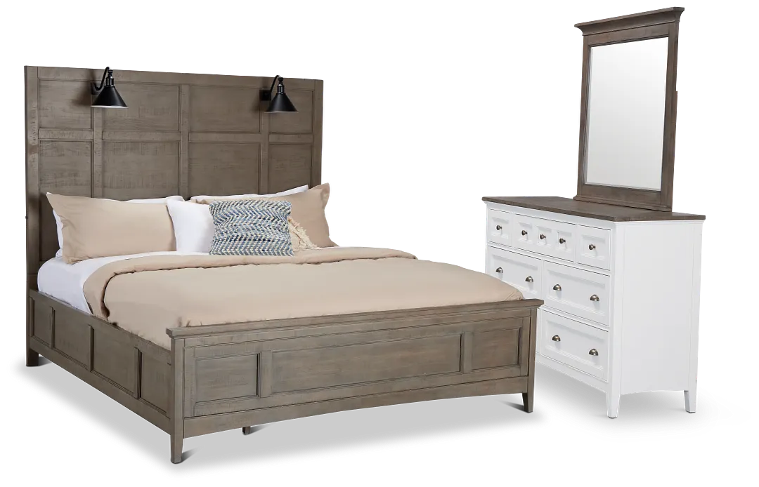 Heron Cove Light Tone Panel Lighted Bedroom With Two-tone Cases