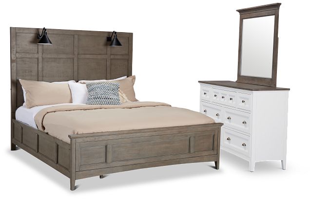 Heron Cove Light Tone Panel Lighted Bedroom With Two-tone Cases
