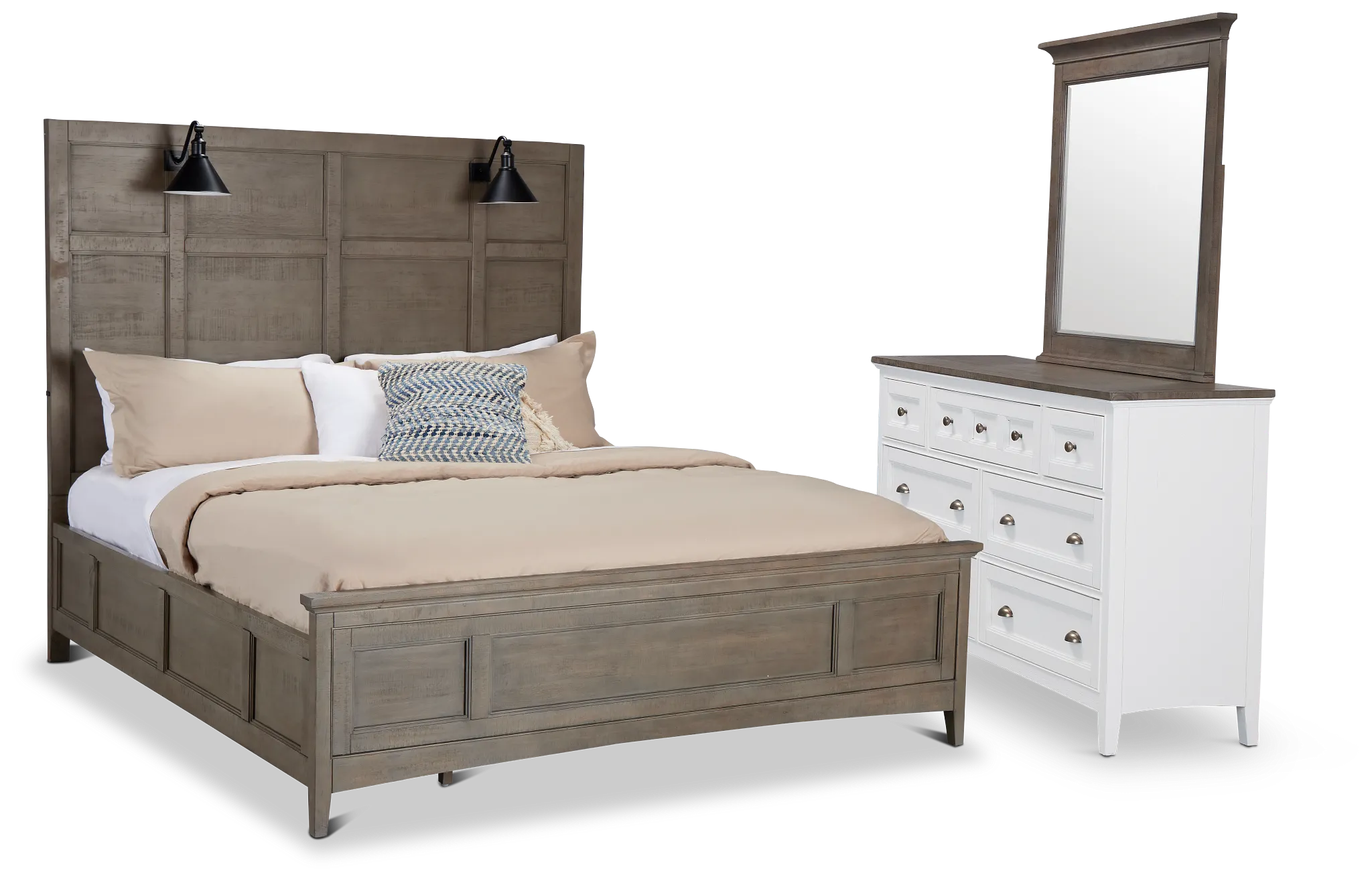 Heron Cove Light Tone Panel Lighted Bedroom With Two-tone Cases