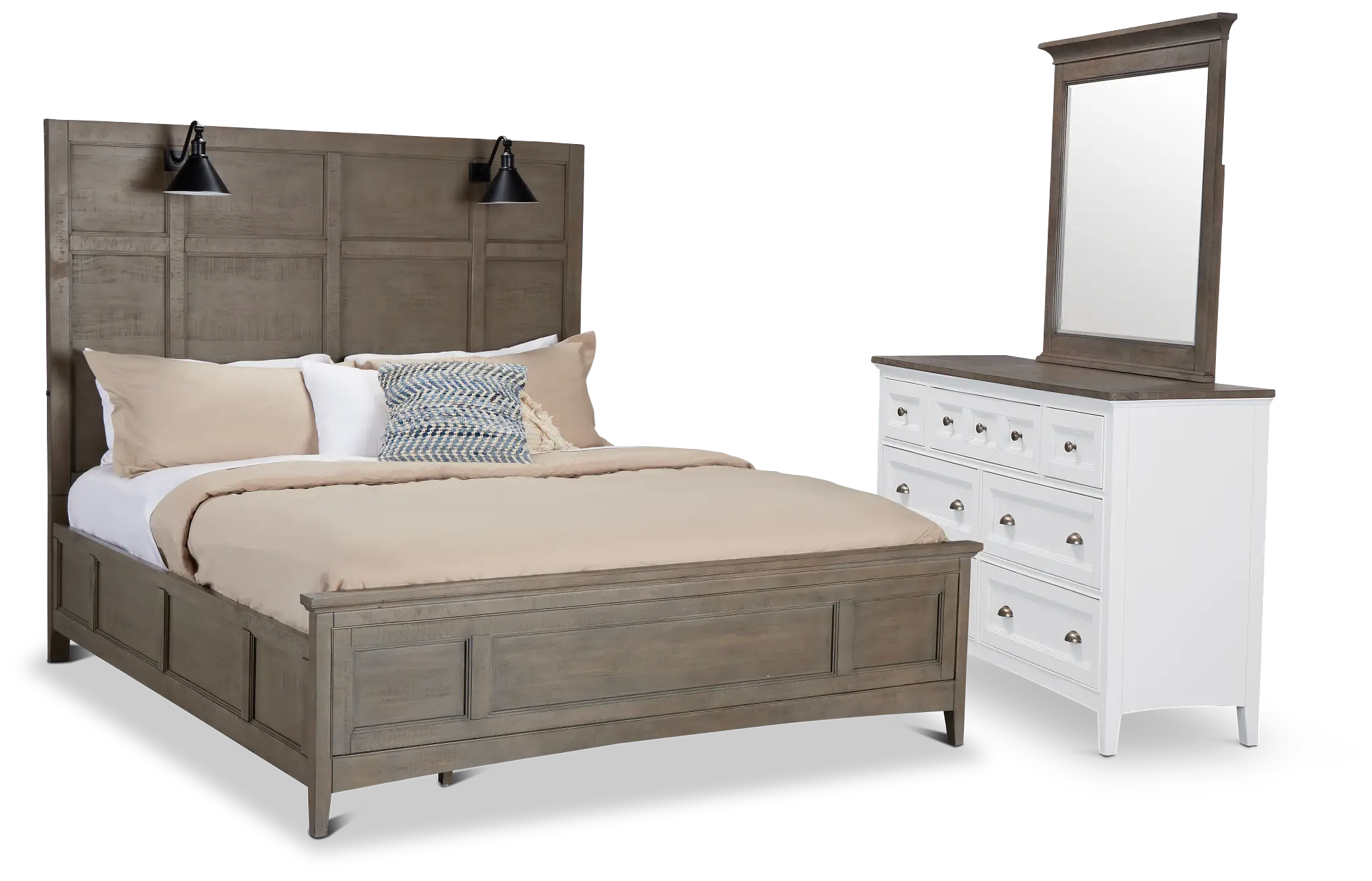 Heron Cove Light Tone Panel Lighted Bedroom With Two-tone Cases Heron Cove Light Tone Panel Lighted Bedroom With Two-tone Cases