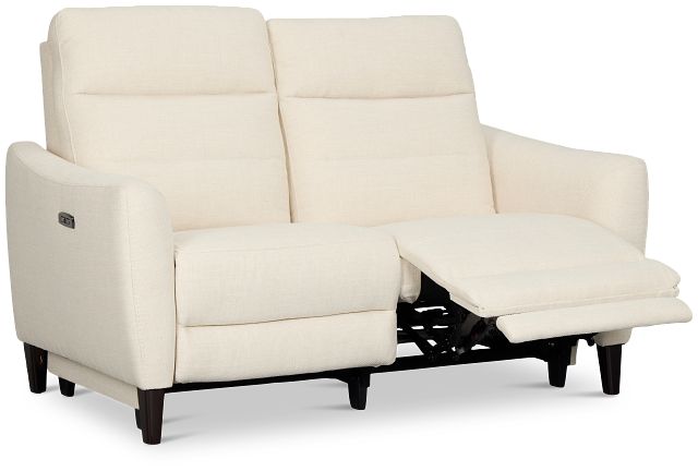 Keaton White Fabric Power Reclining Loveseat W/ Power Headrest