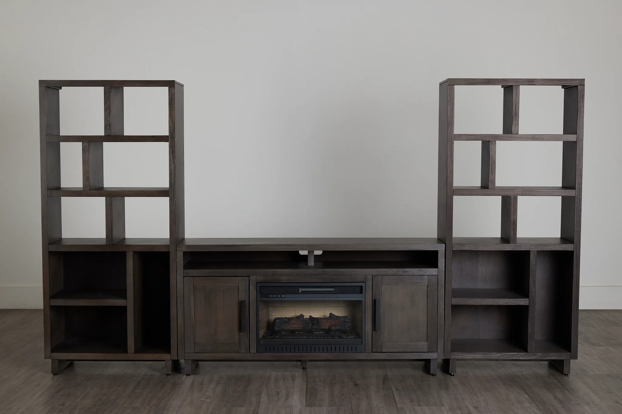 Richmond Gray 64" Open Pier Entertainment Wall With Fireplace