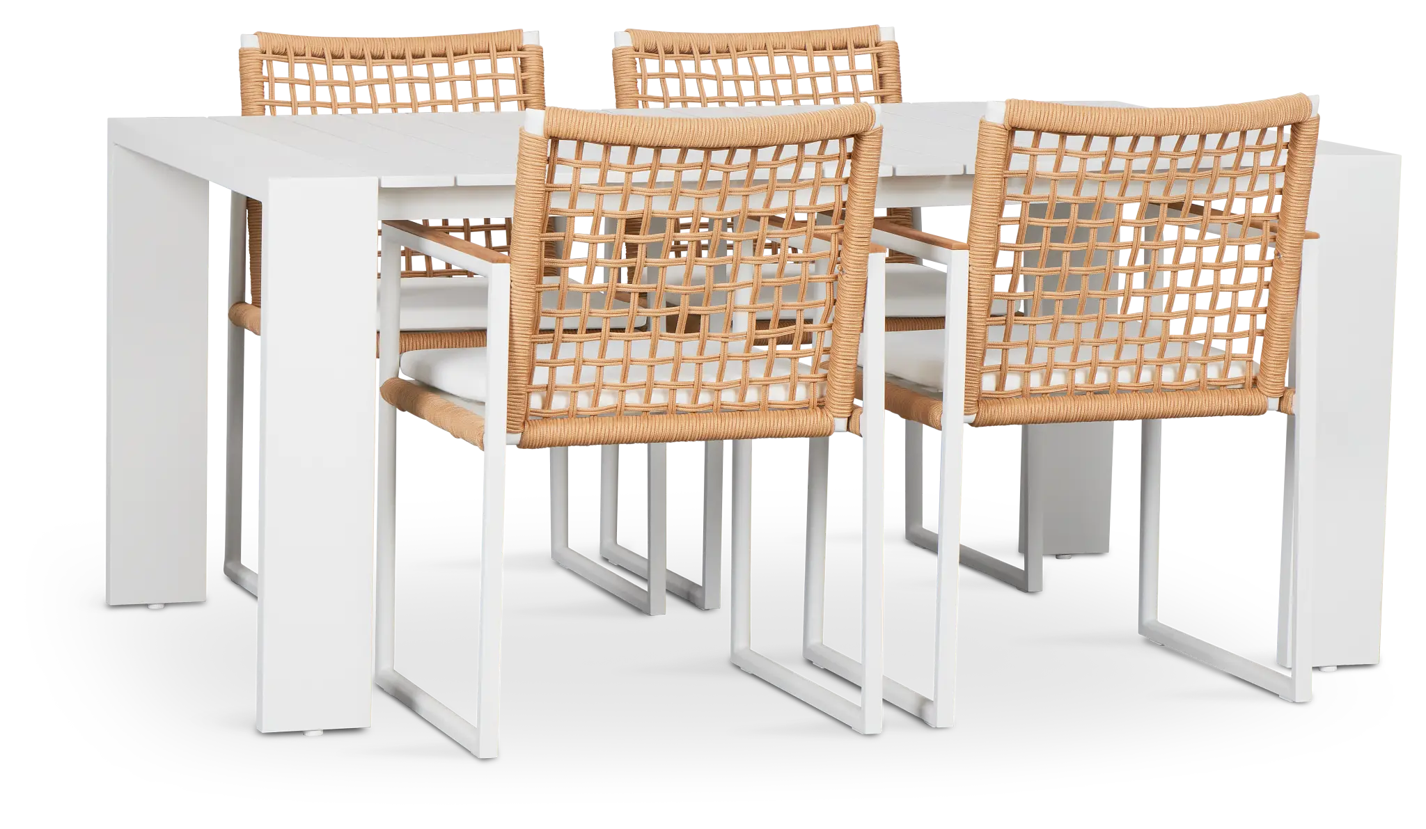 Sunrise White 65" Rectangular Table & 4 Teak Arm Chairs Sunrise White 65" Rectangular Table & 4 Teak Arm Chairs