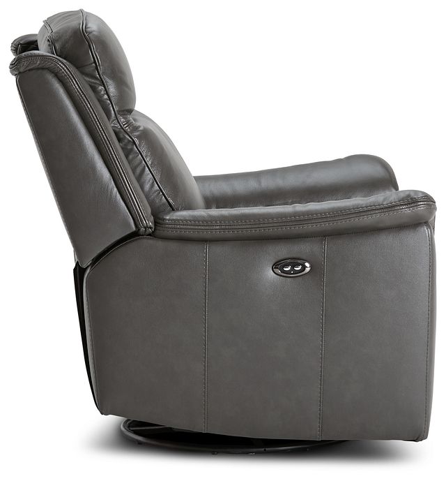 Aiden Dark Gray Leather Power Swivel Glider Recliner