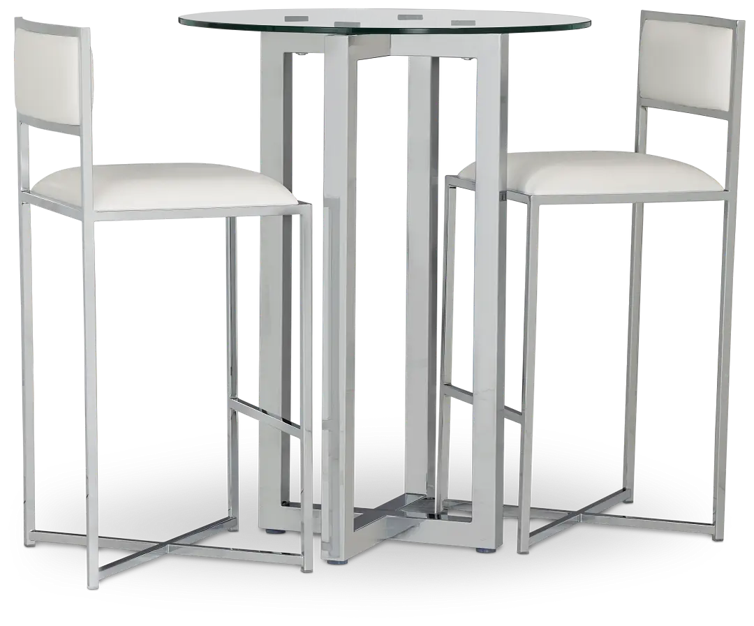 Amalfi White Glass Pub Table & 2 Metal Barstools Amalfi White Glass Pub Table & 2 Metal Barstools