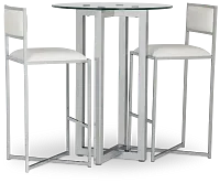 Amalfi White Glass Pub Table & 2 Metal Barstools