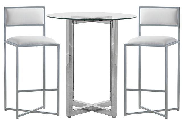 Amalfi White Glass Pub Table & 2 Metal Barstools