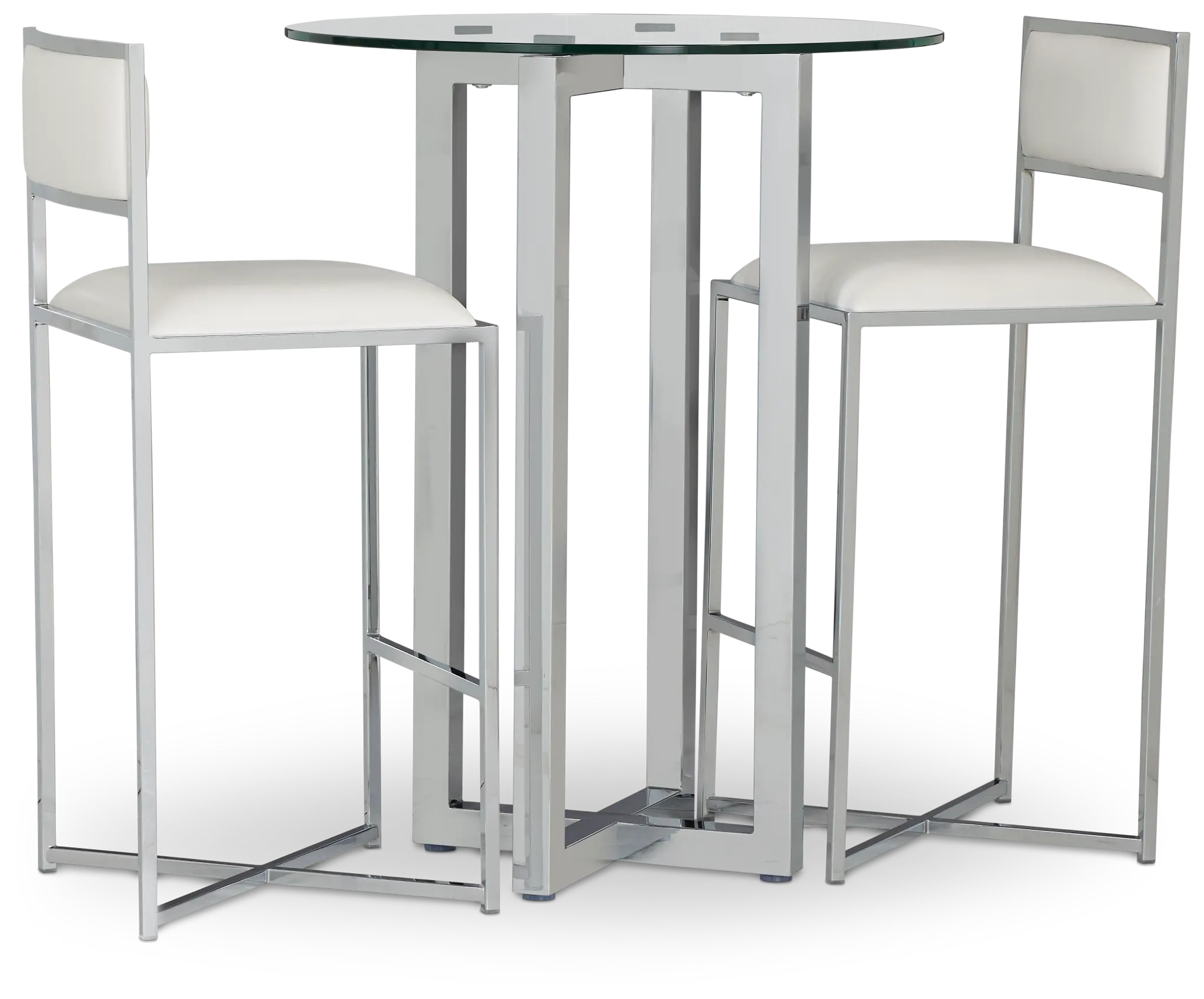 Amalfi White Glass Pub Table & 2 Metal Barstools Amalfi White Glass Pub Table & 2 Metal Barstools