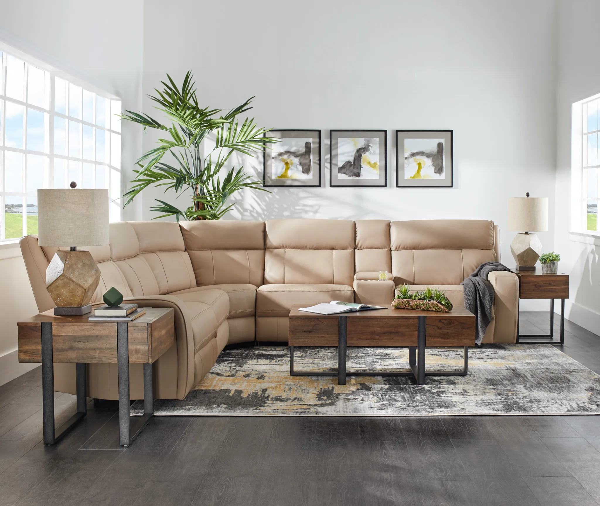 Rhett Taupe Micro Small Triple Power Reclining Two-arm Sectional