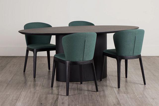 Nomad Black 78" Oval Table & 4 Dark Green Chairs W/ Black Legs