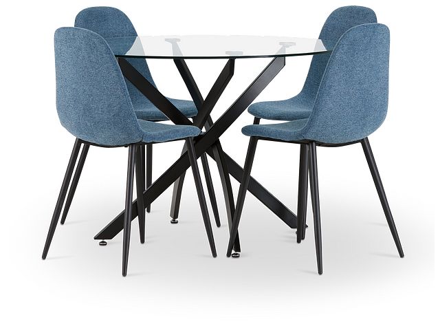 Havana Black Blue Round Table & 4 Upholstered Chairs