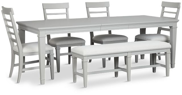 Cape Cod Gray Rect Table, 4 Chairs & Bench