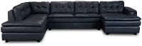 Rowan Navy Leather U-shaped Sectional W/ Left Bumper